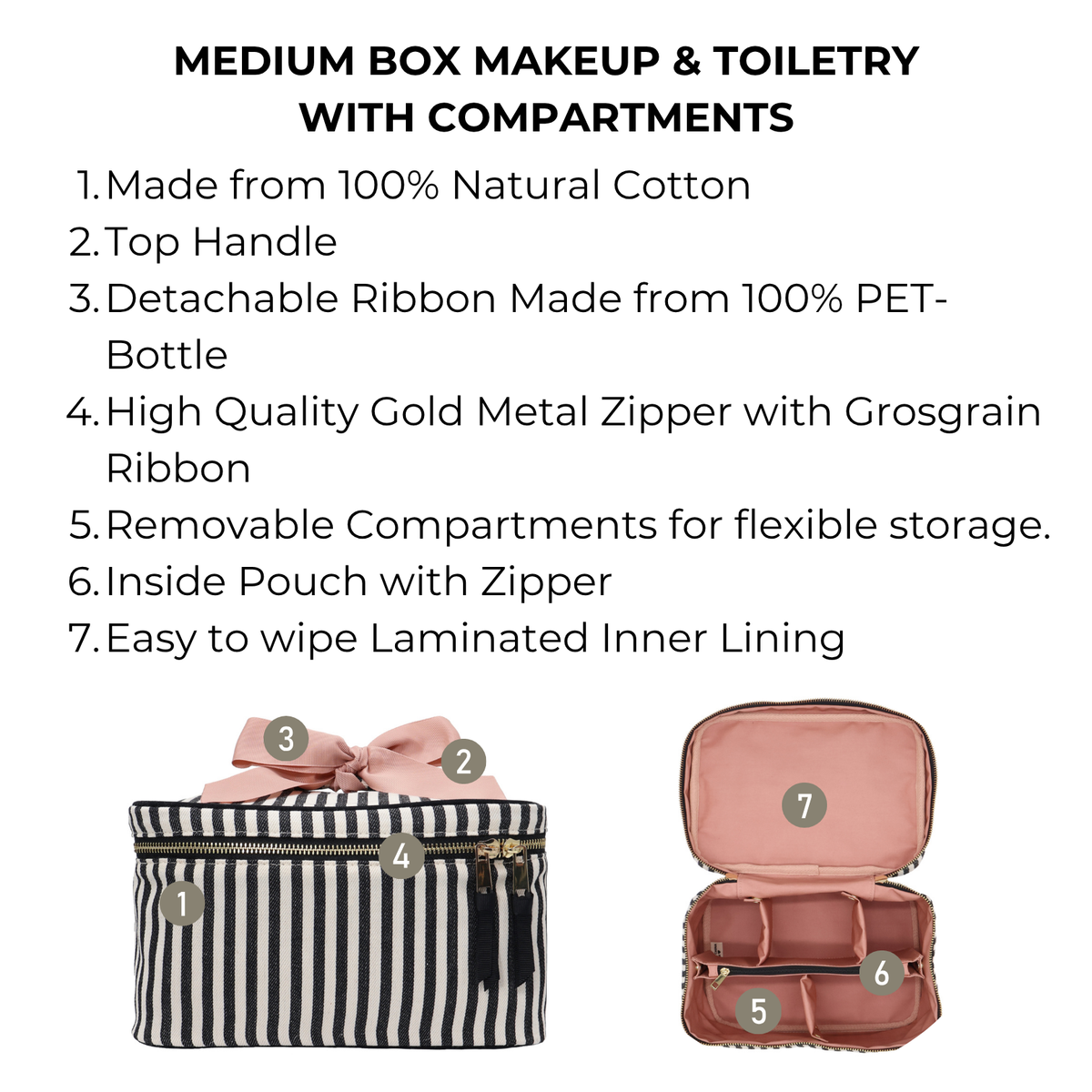 Medium Box Makeup & Toiletry with Insert Organizer – Striped