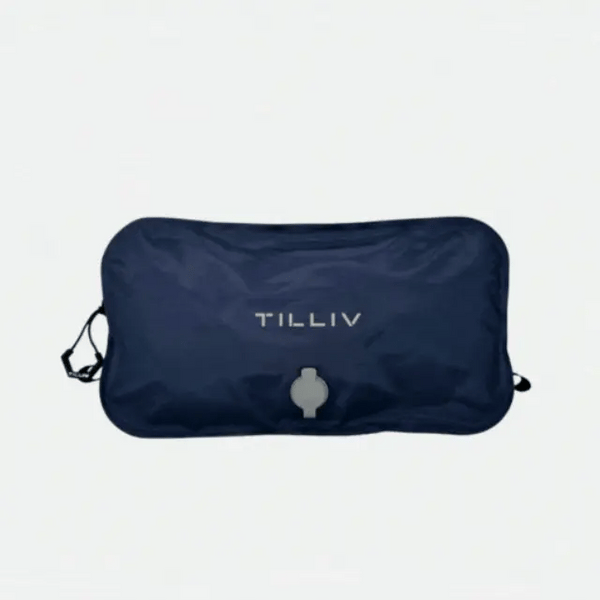 TILLIV Stak vacuum pack in Midnight Blue, filled and rounded, seen straight on