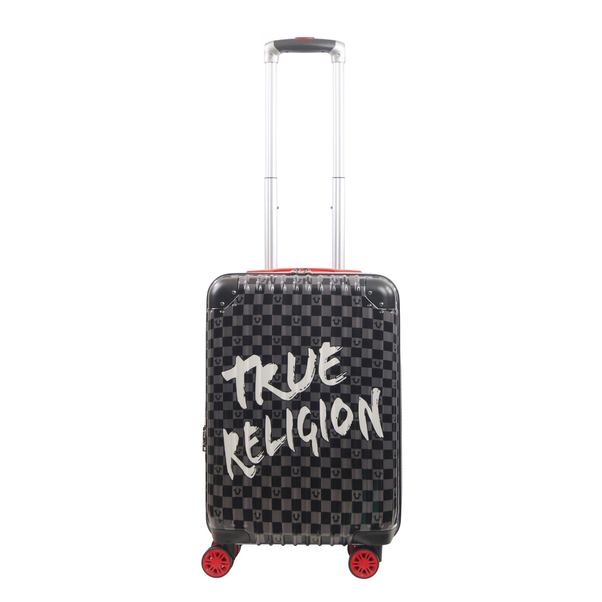 True Religion 22.5" Big Logo Black Hard Sided Checkered Carry-On Luggage