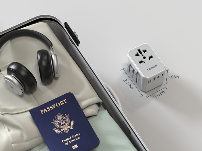 2500W, 10 amp - Universal Travel Adapter with 3 USB C and 2 USB Ports