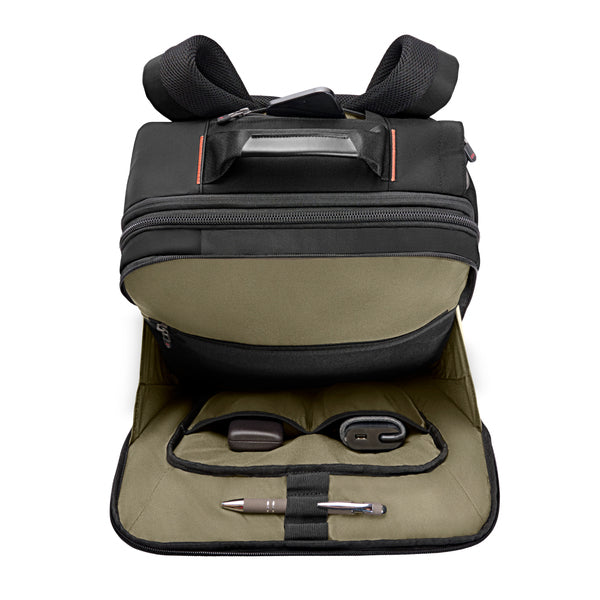 Briggs & Riley ZDX Large Convertible Backpack/Duffle in Black - Front Organizer Pocket with Pen and Digital Tracker Slots