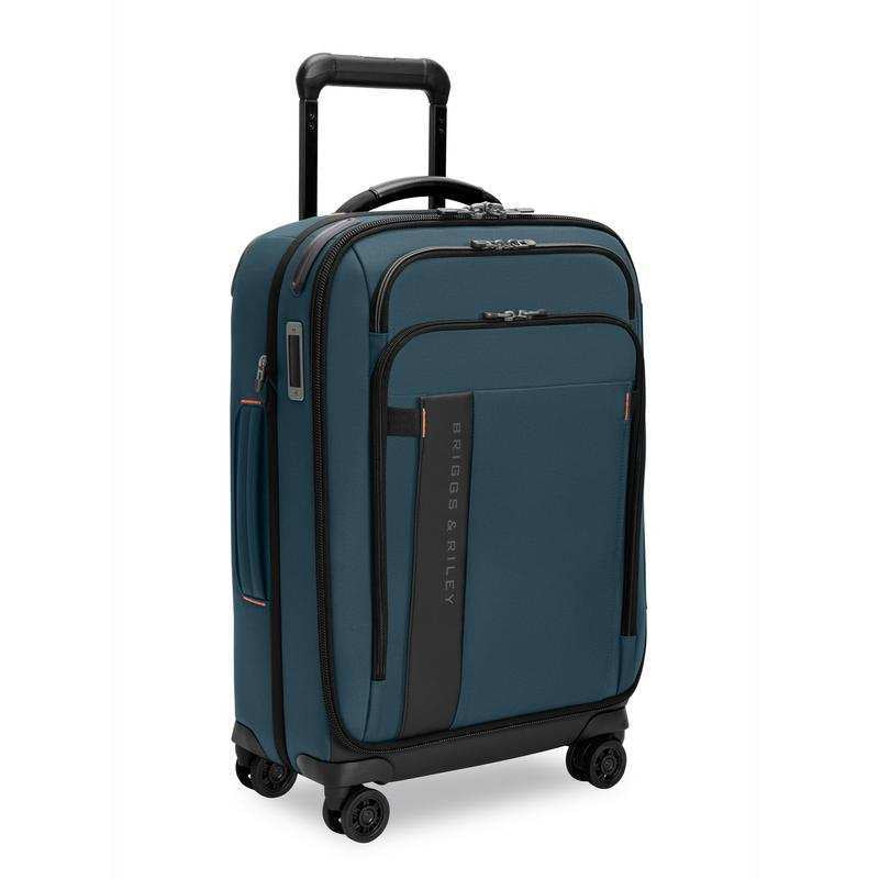 Briggs & Riley ZDX Domestic 22-inch expandable carry-on spinner in Ocean - 3/4 view