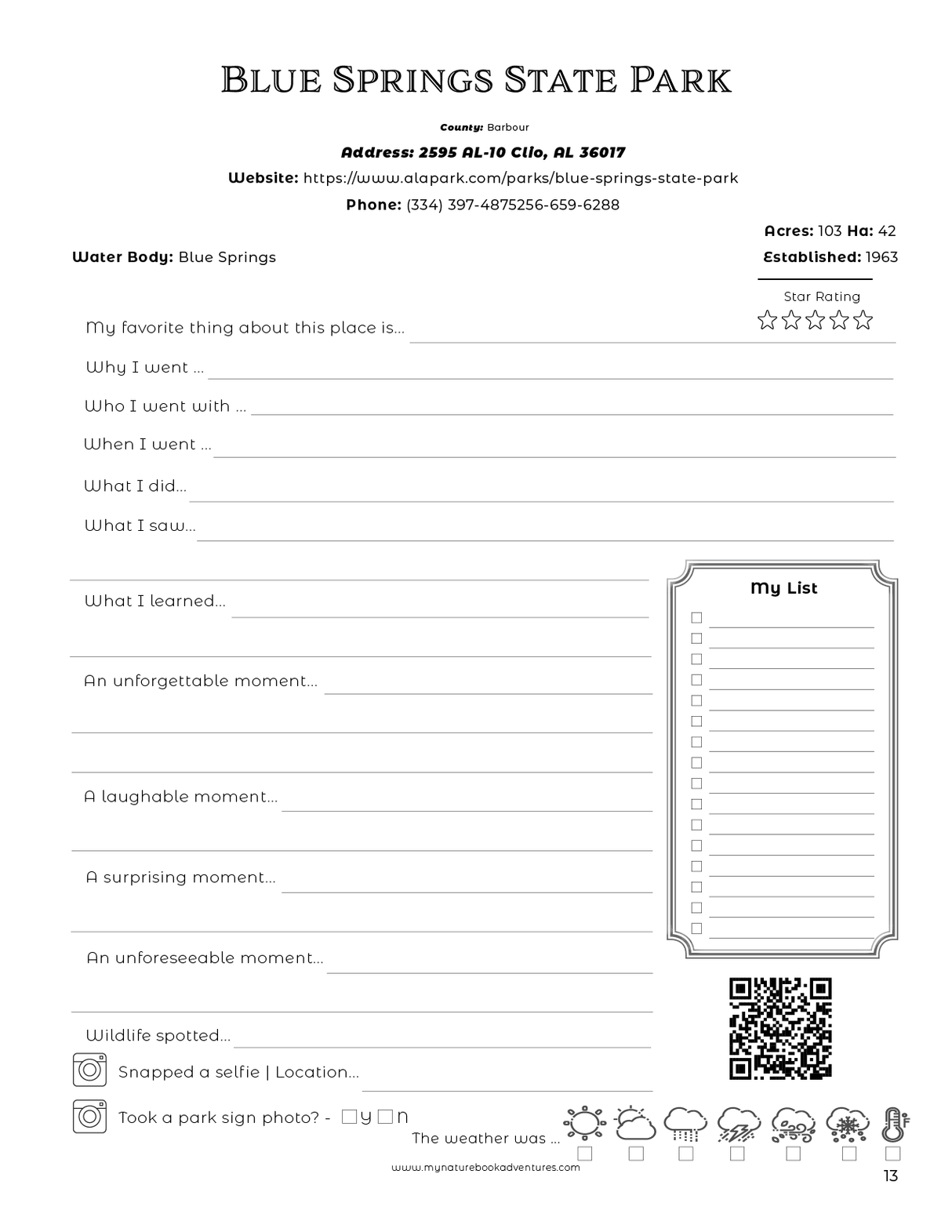 Alabama State Parks - Adventure Planning Journal