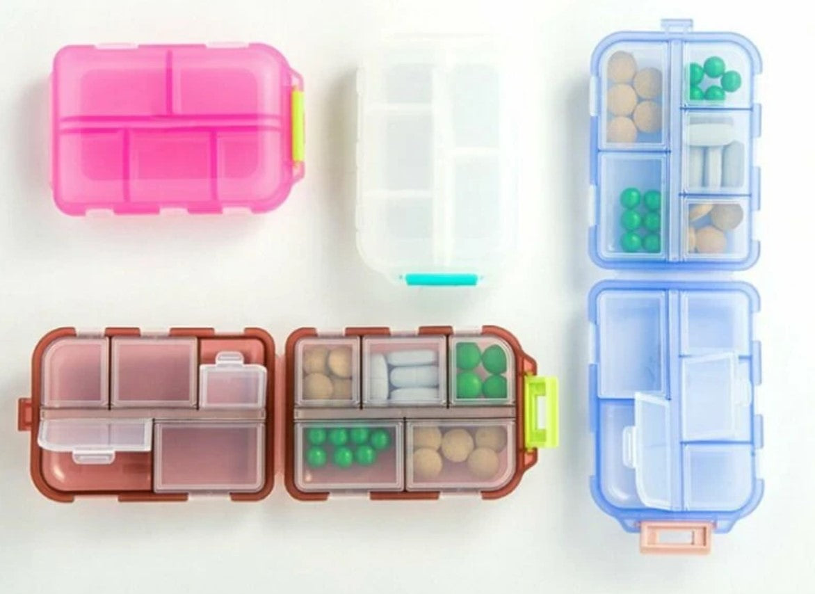 Travel Pill Organizer 10 space Box With 1000+ Free Labels Download