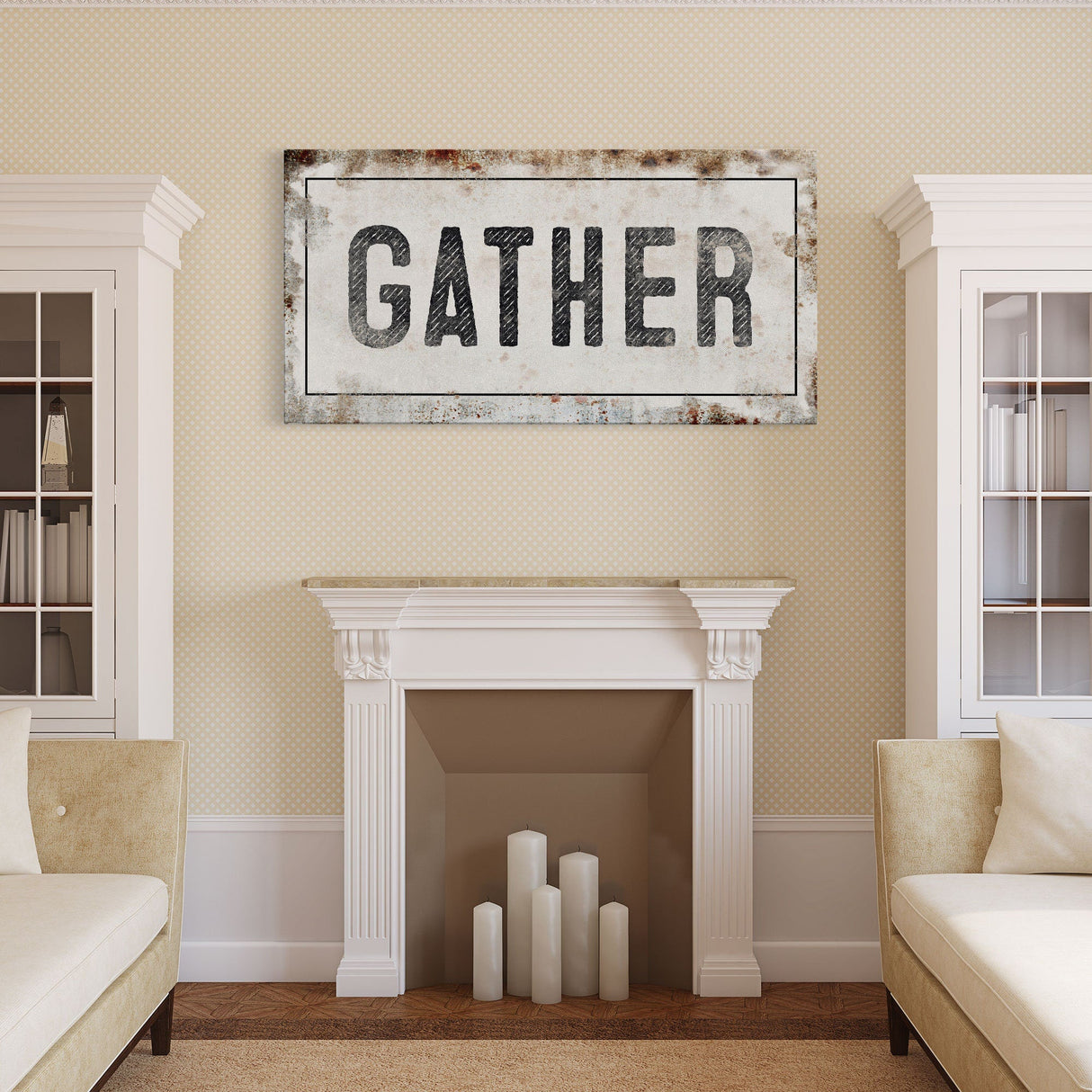 Gather Sign | Gather Wood Canvas Sign | Dining Room Sign | Large Gather Sign | Fall Sign | Gather | Framed Canvas Wood Signs | Canvas Signs