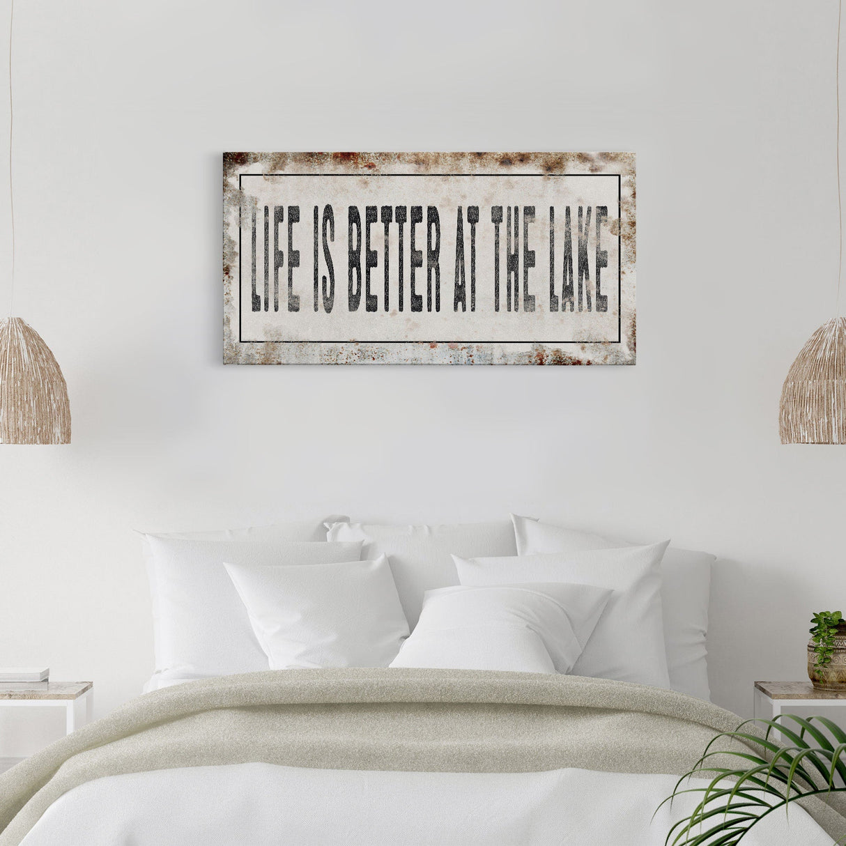 Life Is Better At The Lake Printed Canvas Rusty Sign Distressed Wall Art Cute Sign Wood Frame Wood And Canvas Sign Lakehouse Sign
