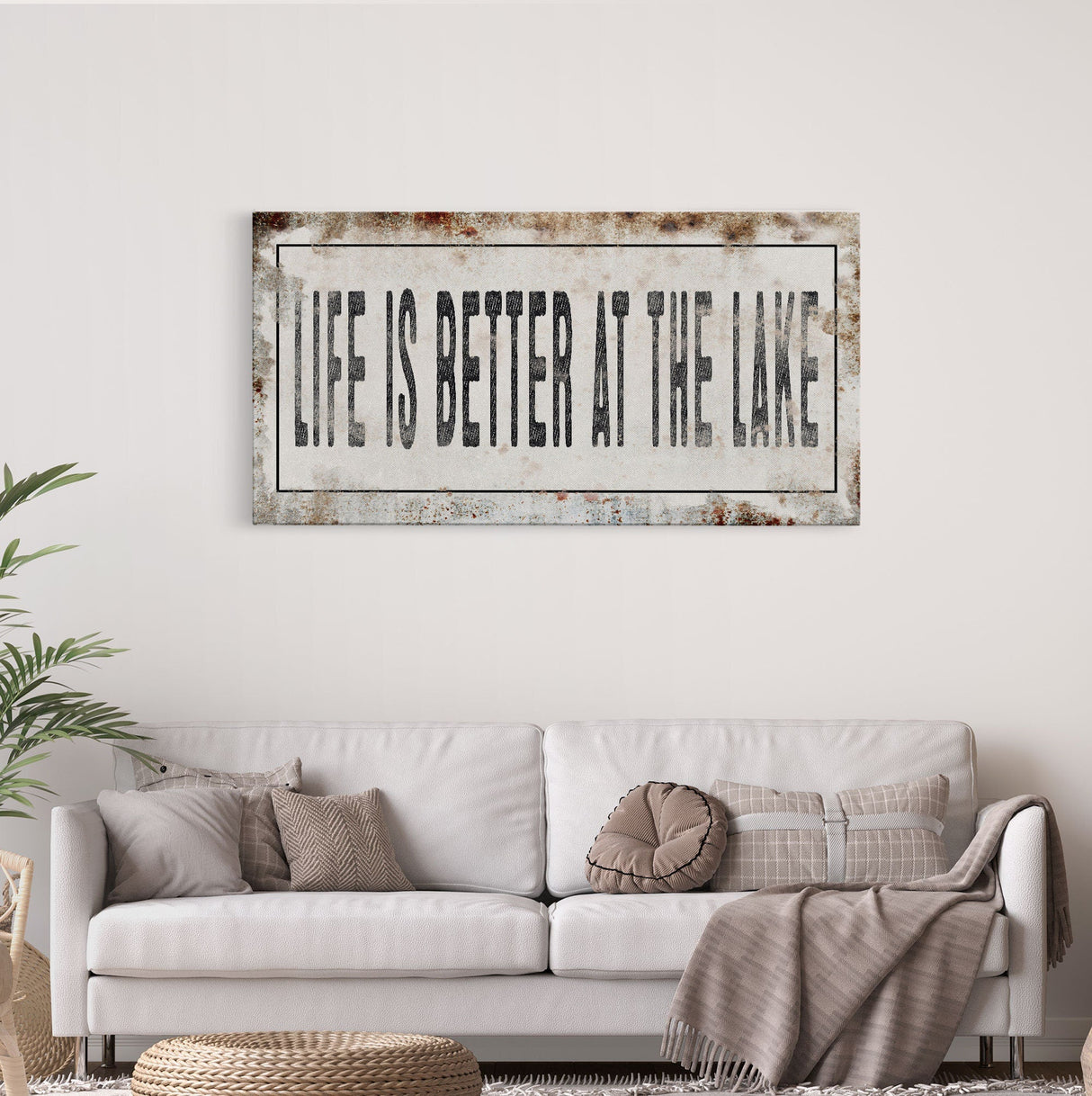 Life Is Better At The Lake Printed Canvas Rusty Sign Distressed Wall Art Cute Sign Wood Frame Wood And Canvas Sign Lakehouse Sign