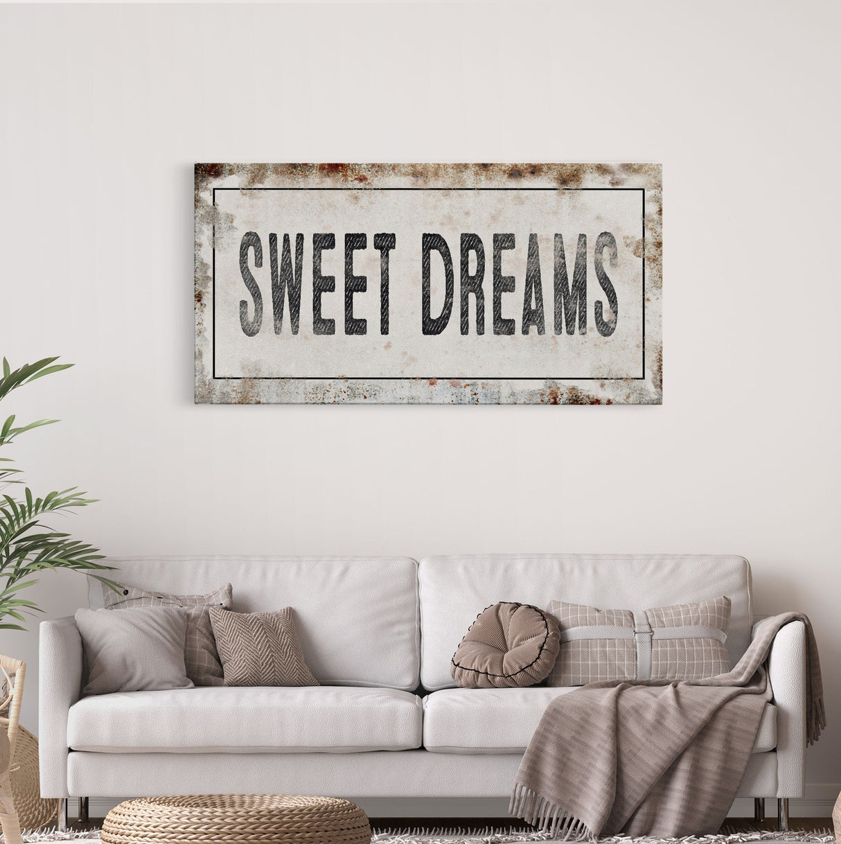 Sweet Dreams Printed Canvas Rusty Sign Distressed Wall Art Cute Sign Wood Frame Wood And Canvas Sign Bedroom Sign