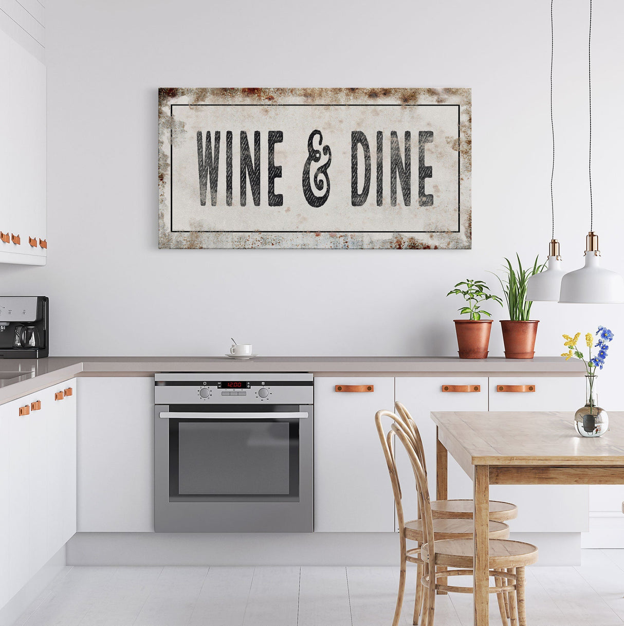 Wine And Dine Printed Canvas Rusty Sign Distressed Wall Art Cute Sign Wood Frame Wood And Canvas Sign Funny Kitchen Sign
