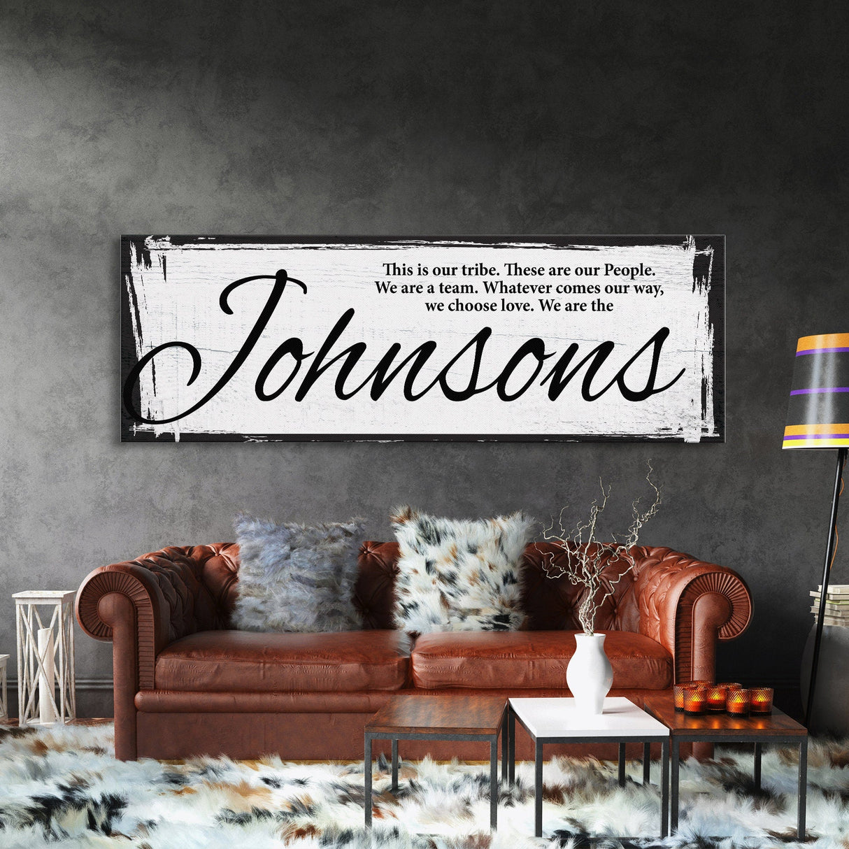Last name sign canvas print, family name sign, our tribe sign, family wall decor, kitchen sign, inspirational quote, living room sign