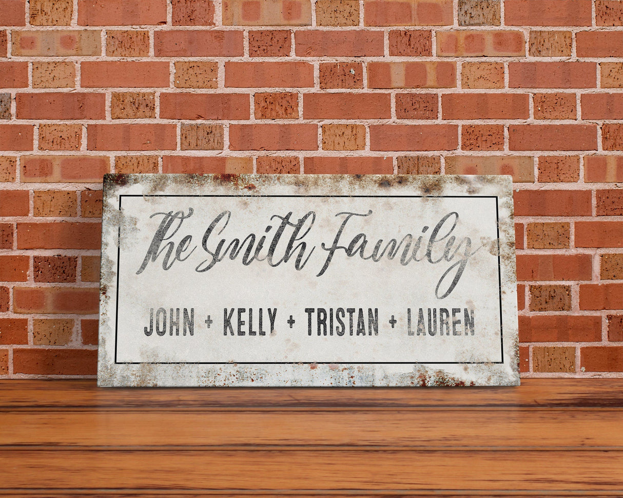 Personalized Printed Canvas Family Name Sign Last Name Rusty Sign With First Names Customized Family Distressed Wall Art