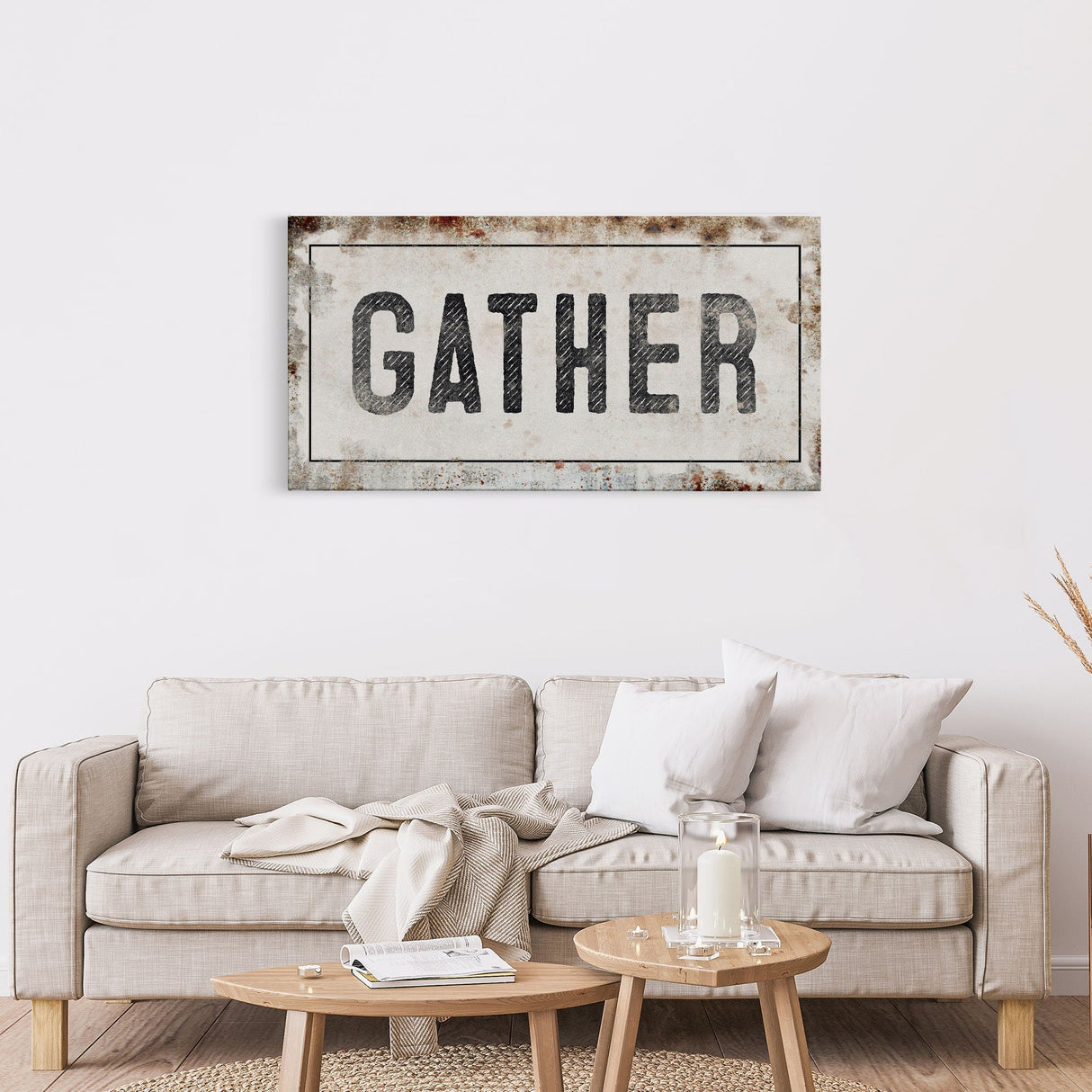 Gather Sign | Gather Wood Canvas Sign | Dining Room Sign | Large Gather Sign | Fall Sign | Gather | Framed Canvas Wood Signs | Canvas Signs