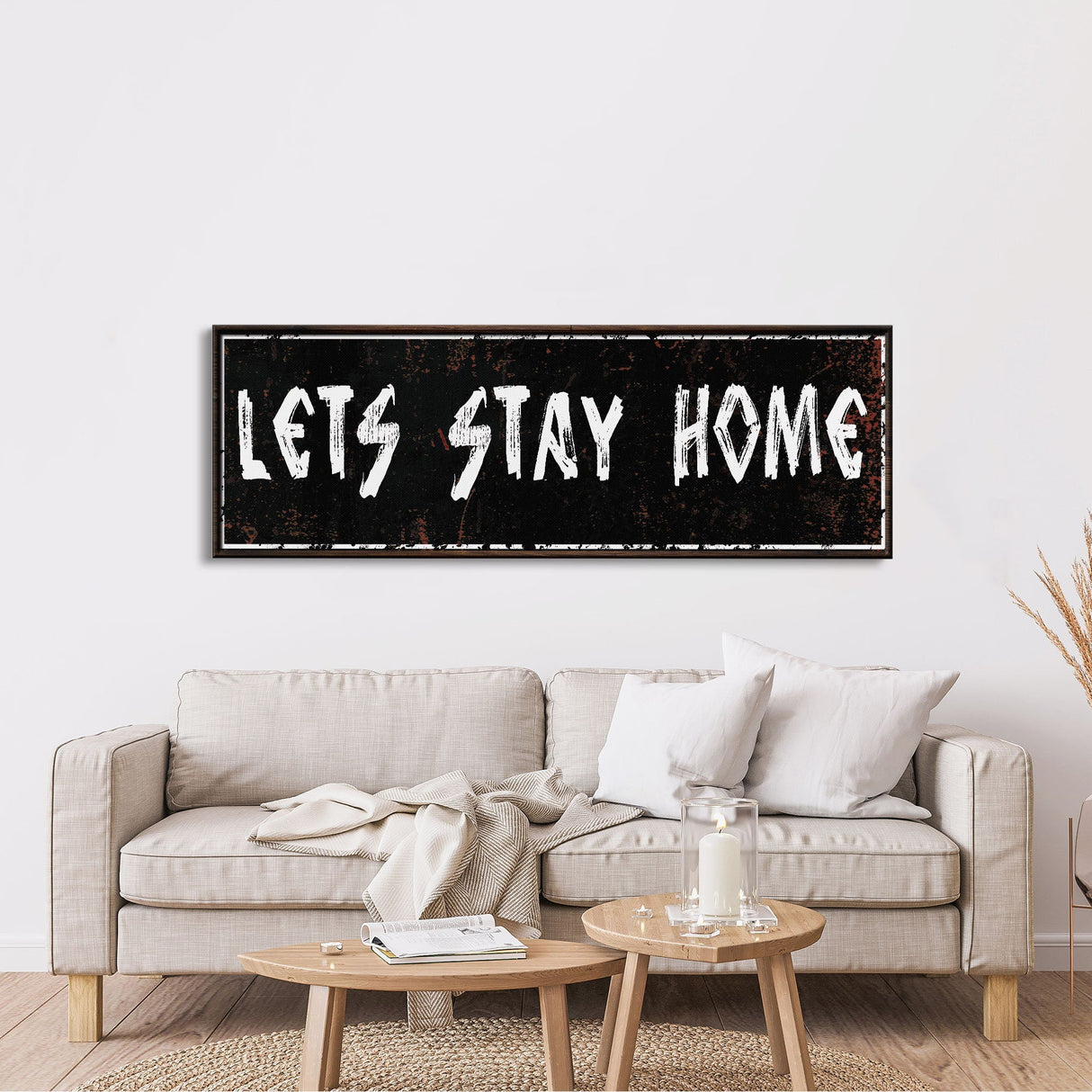 let's stay home sign, farmhouse canvas and wood signs, wooden signs for home, living room wall decor, home wall decor, farmhouse wall art