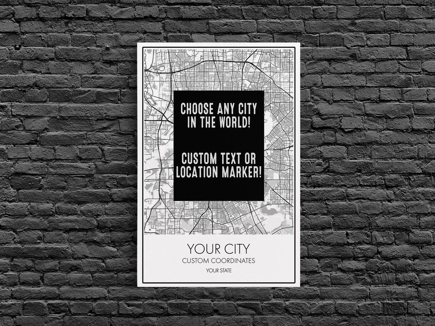 Choose Any City - Custom Map Art - Office Decor Travel Gift Custom Map City Canvas Print Home Town Streets Map Art Wall Poster Gift