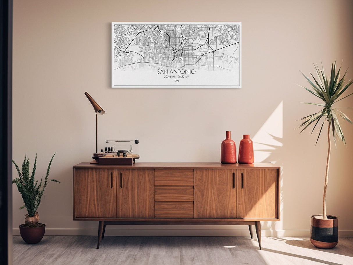 San Antonio City Map, Texas Art, Map Print, Minimalist Wall Art, Wall Art, Canvas Art, Landscape Art, Framed Wall Décor, New Homeowner Gift