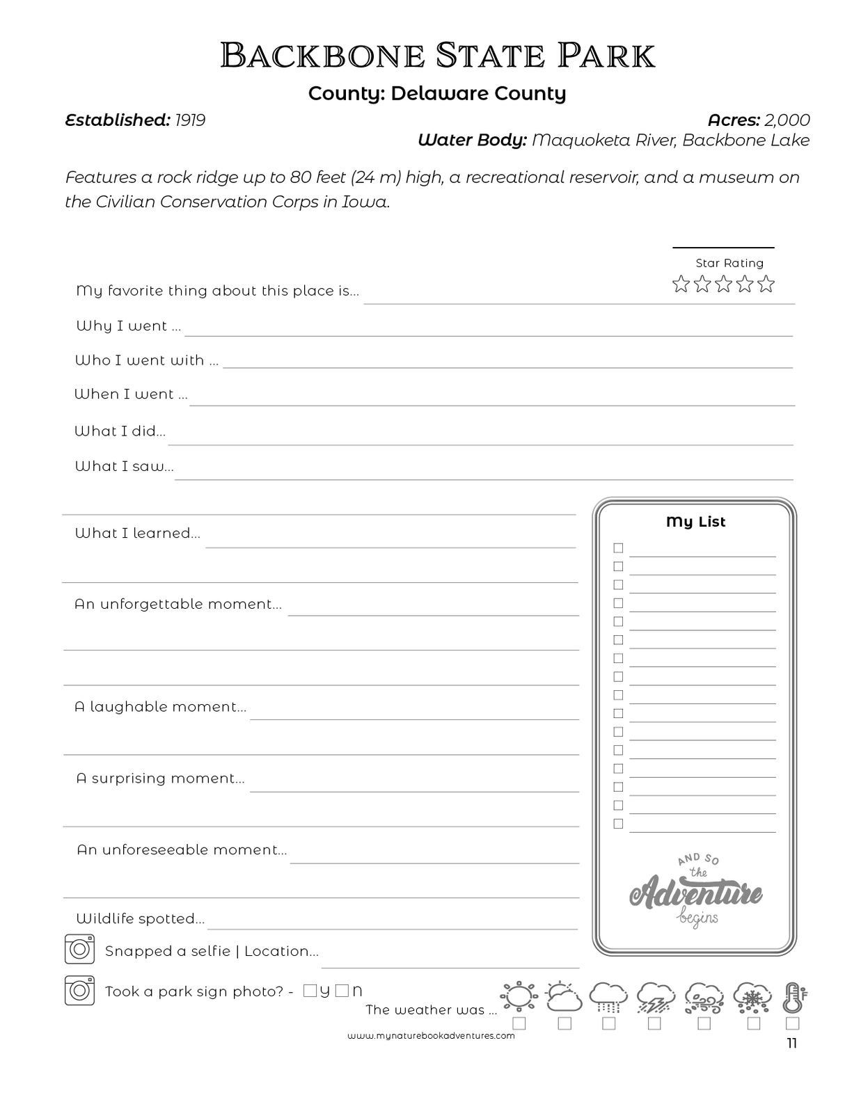 Iowa State Parks - Adventure Planning Journal