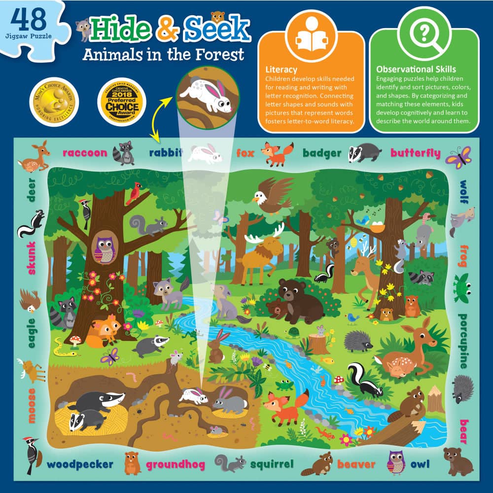 Hide & Seek - Animals in the Forest 48 Piece Jigsaw Puzzle