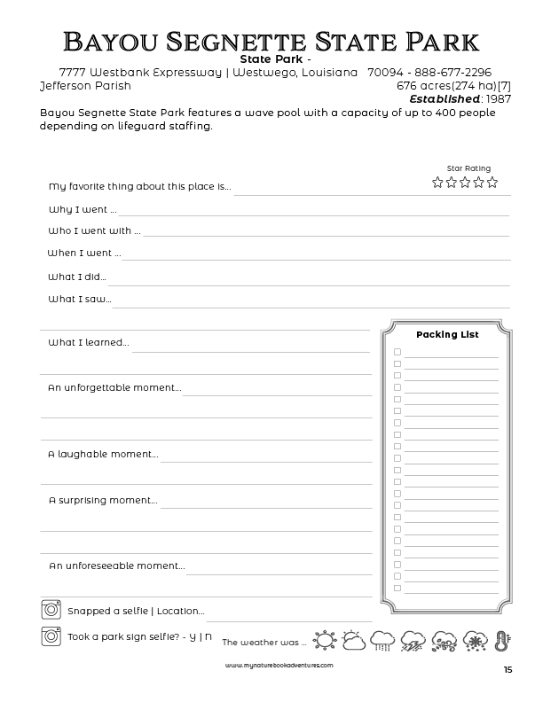 Louisiana State Parks - Adventure Planning Journal