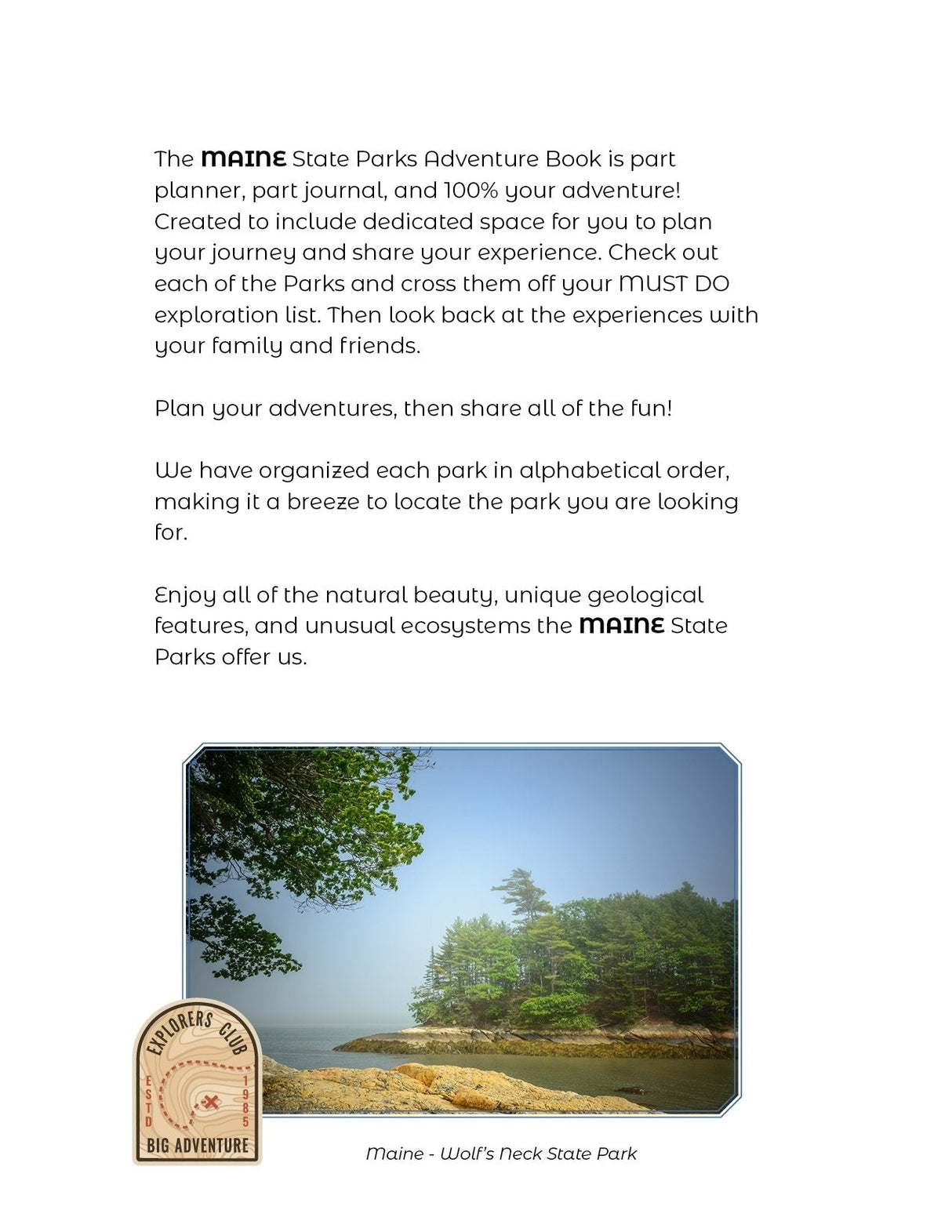 Maine State Parks - Adventure Planning Journal