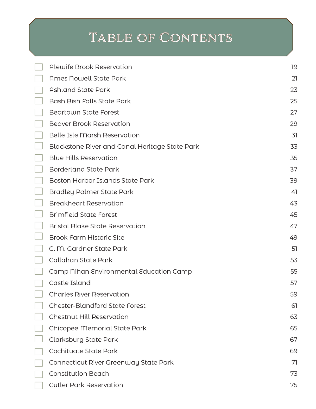 Massachusetts State Parks - Adventure Planning Journal