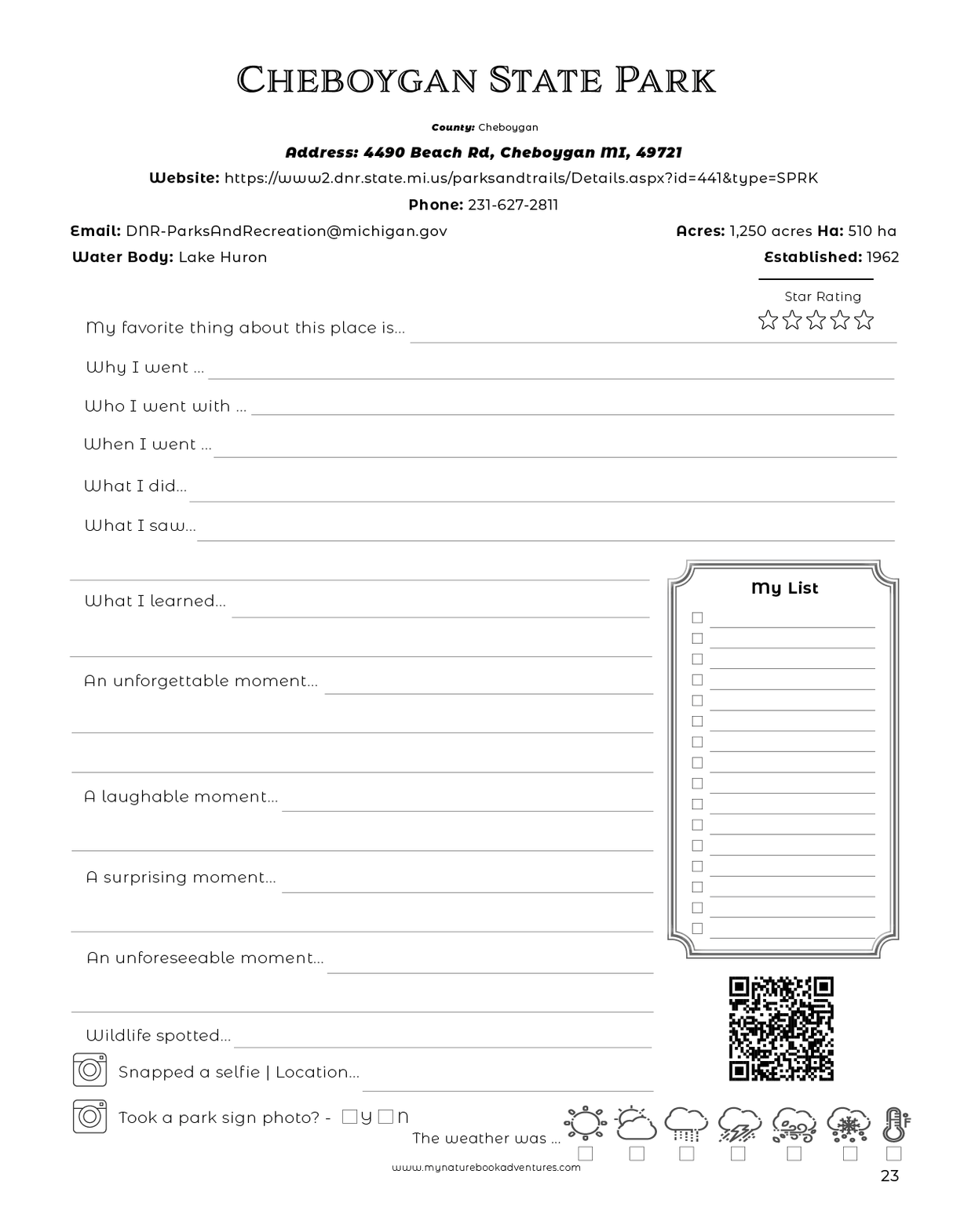 Michigan State Parks - Adventure Planning Journal