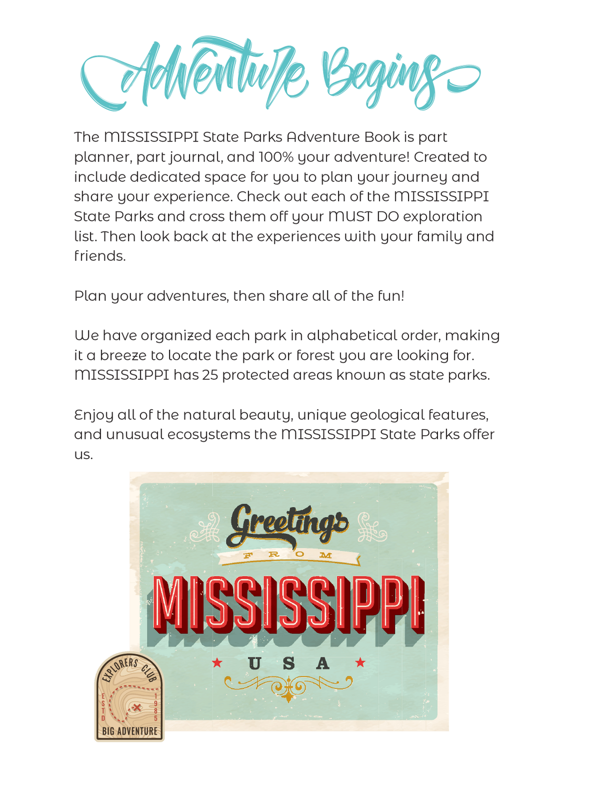 Mississippi State Parks - Adventure Planning Journal