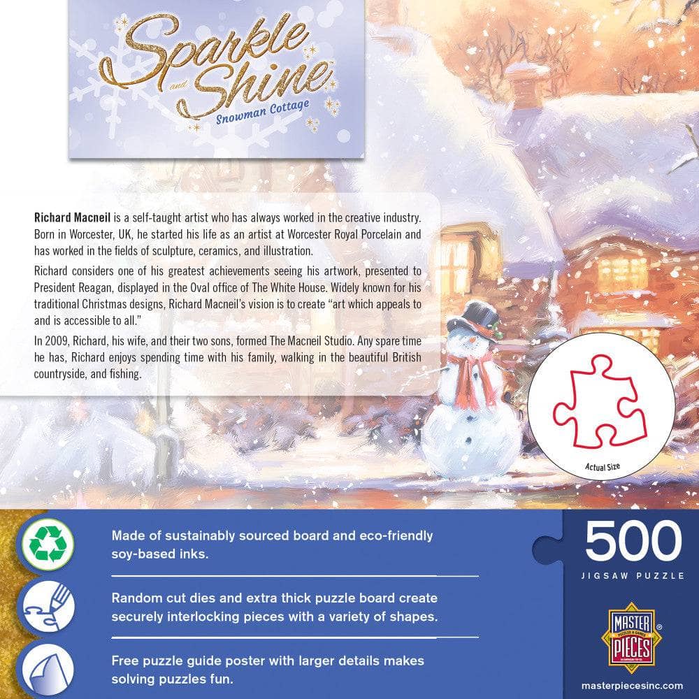 Sparkle & Shine - Snowman Cottage 500 Piece Glitter Jigsaw Puzzle
