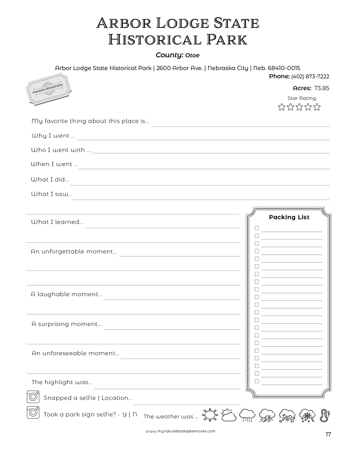 Nebraska State Parks - Adventure Planning Journal