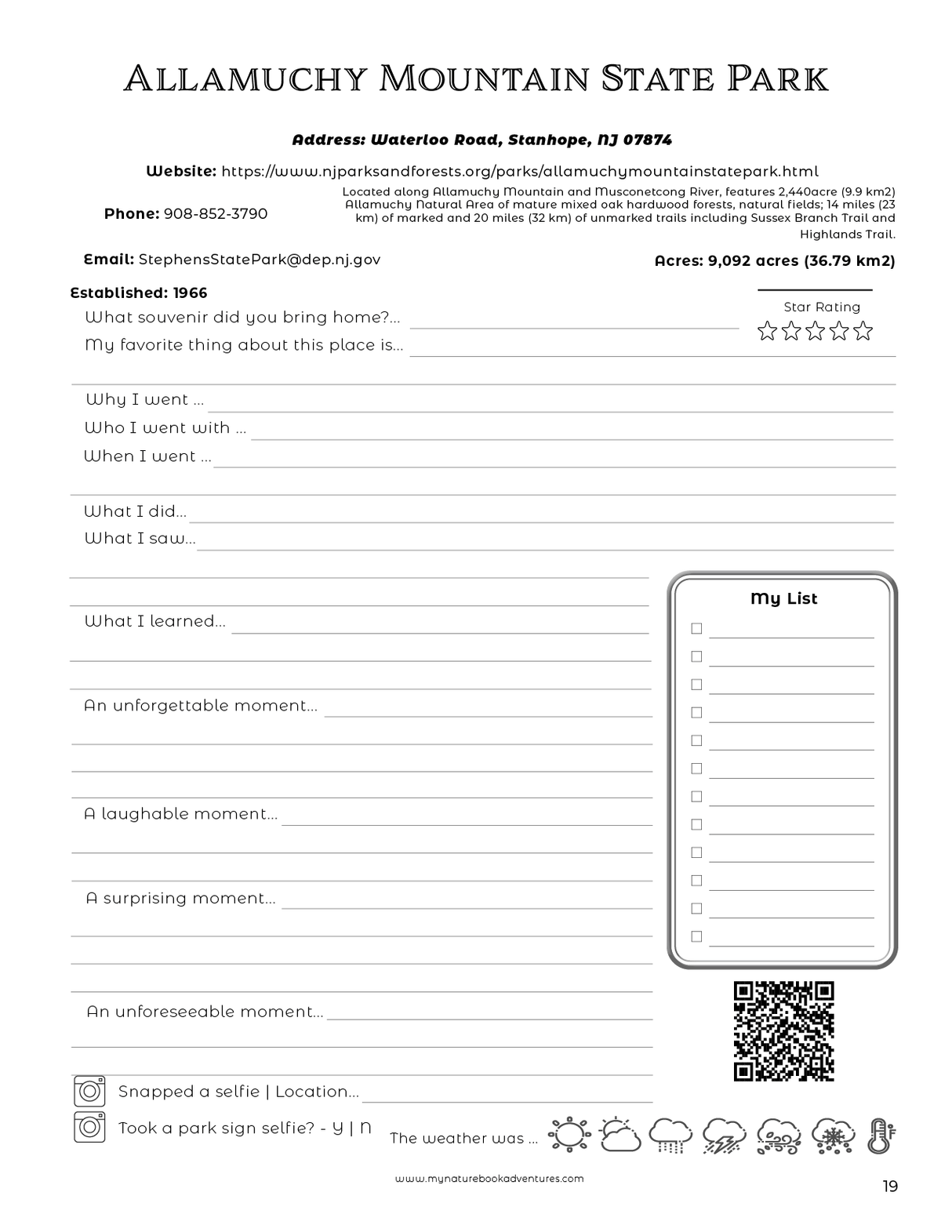 New Jersey State Parks - Adventure Planning Journal