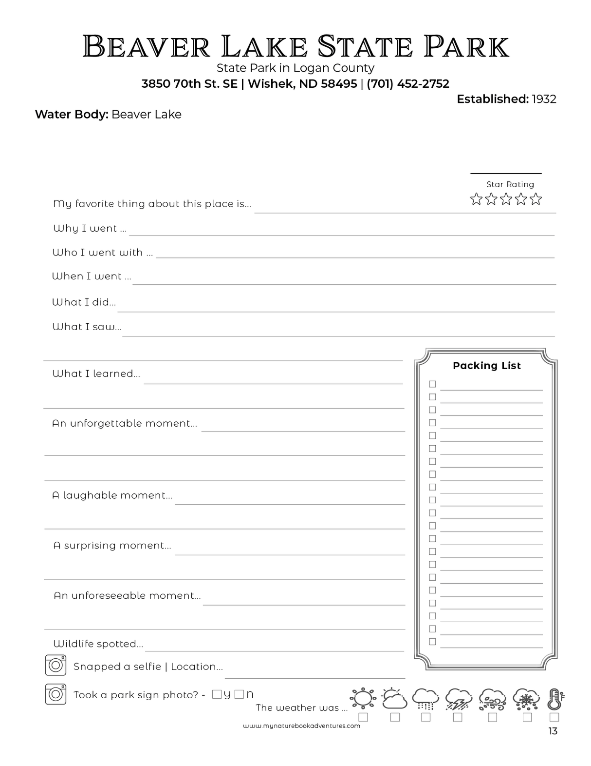 North Dakota State Parks - Adventure Planning Journal