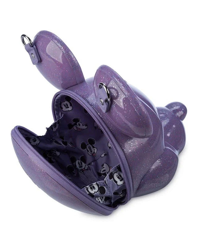 Disney Parks Mickey Mouse Loungefly Molded Head Purple Glitter Crossbody