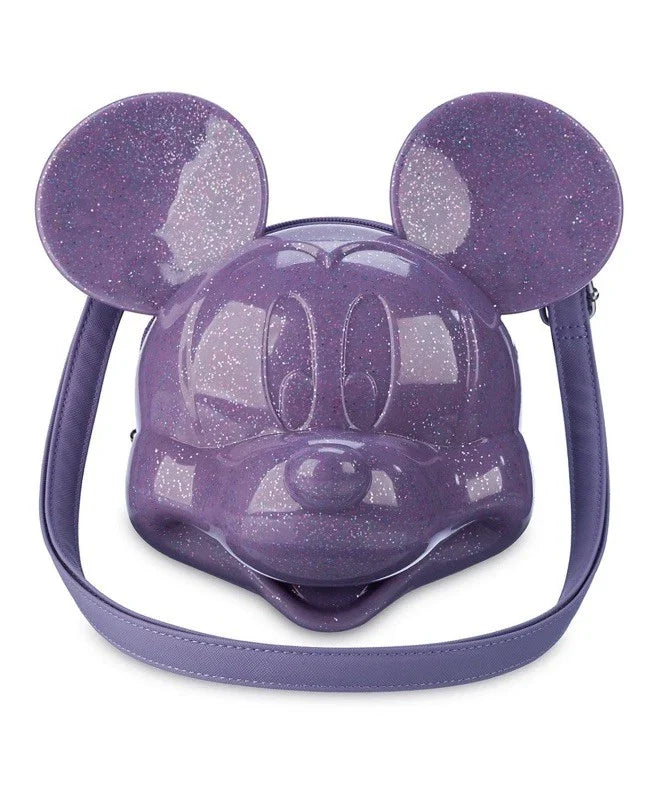Disney Parks Mickey Mouse Loungefly Molded Head Purple Glitter Crossbody