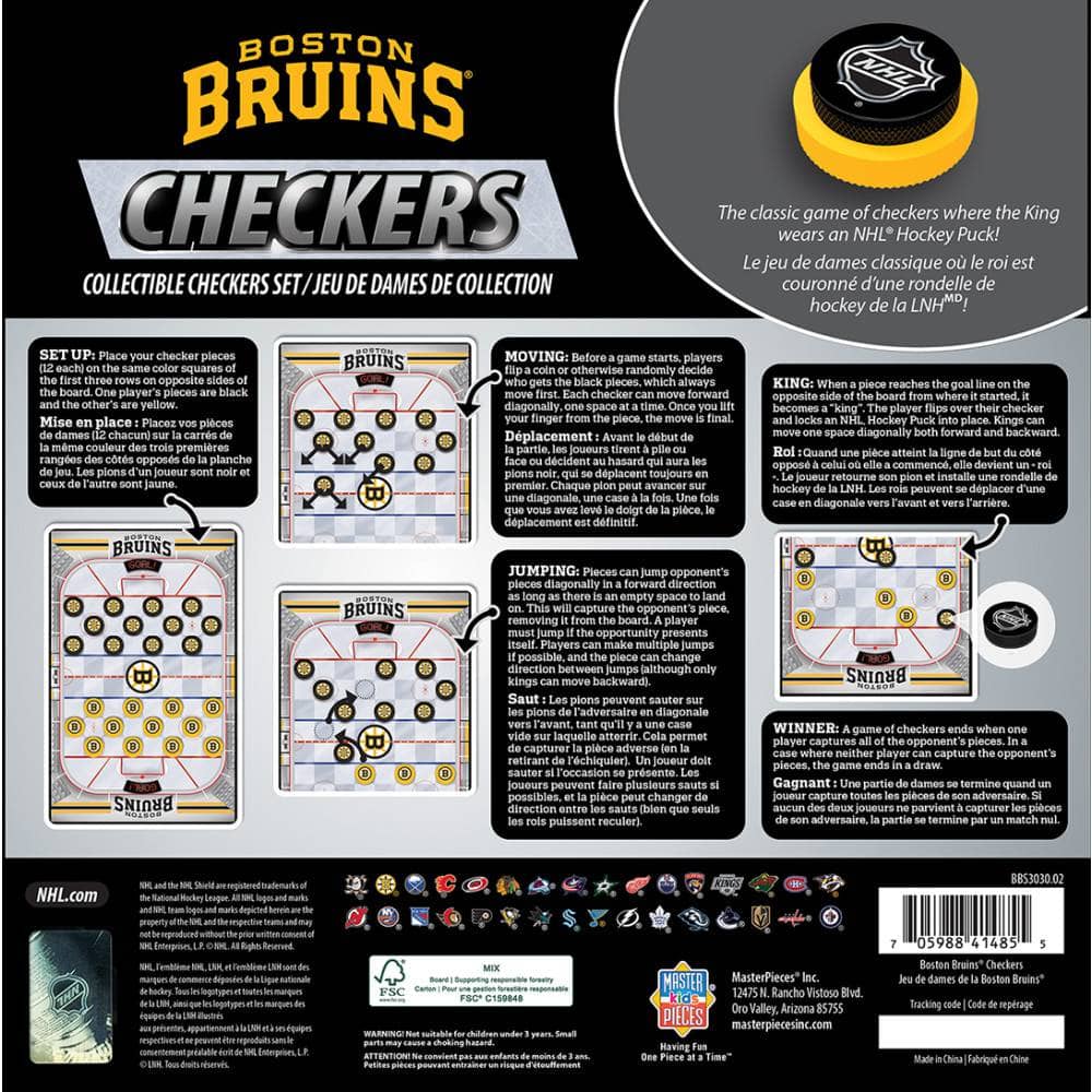 Boston Bruins Checkers Board Game