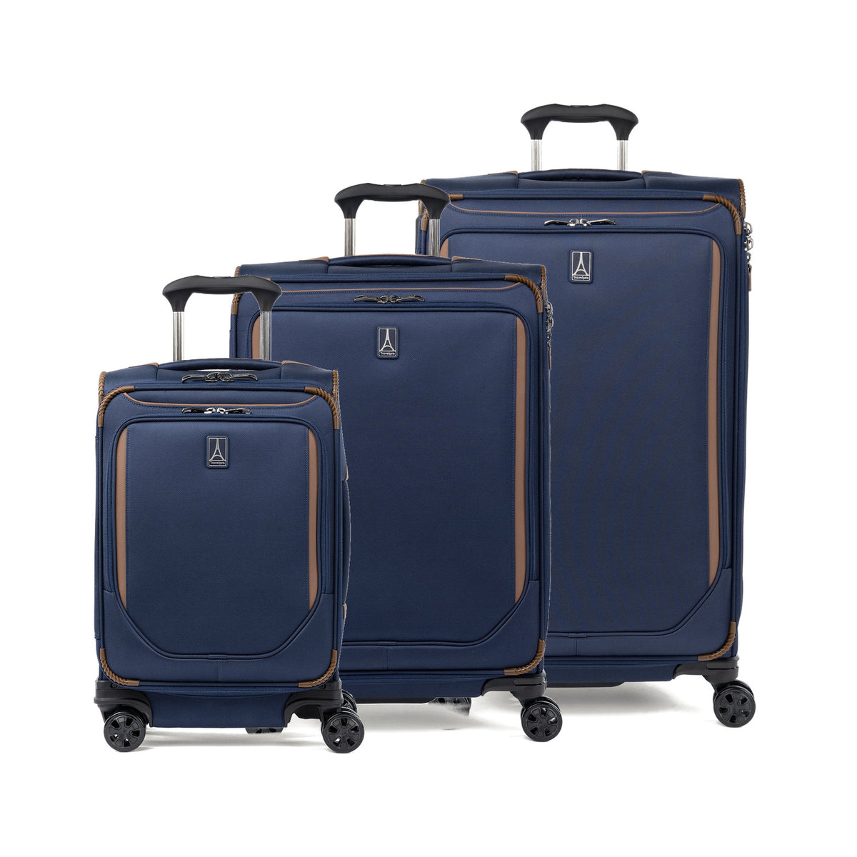 Travelpro Crew Classic 3-piece expandable spinner luggage set in Patriot Blue: 22-inch carry-on, medium and large check-in bags