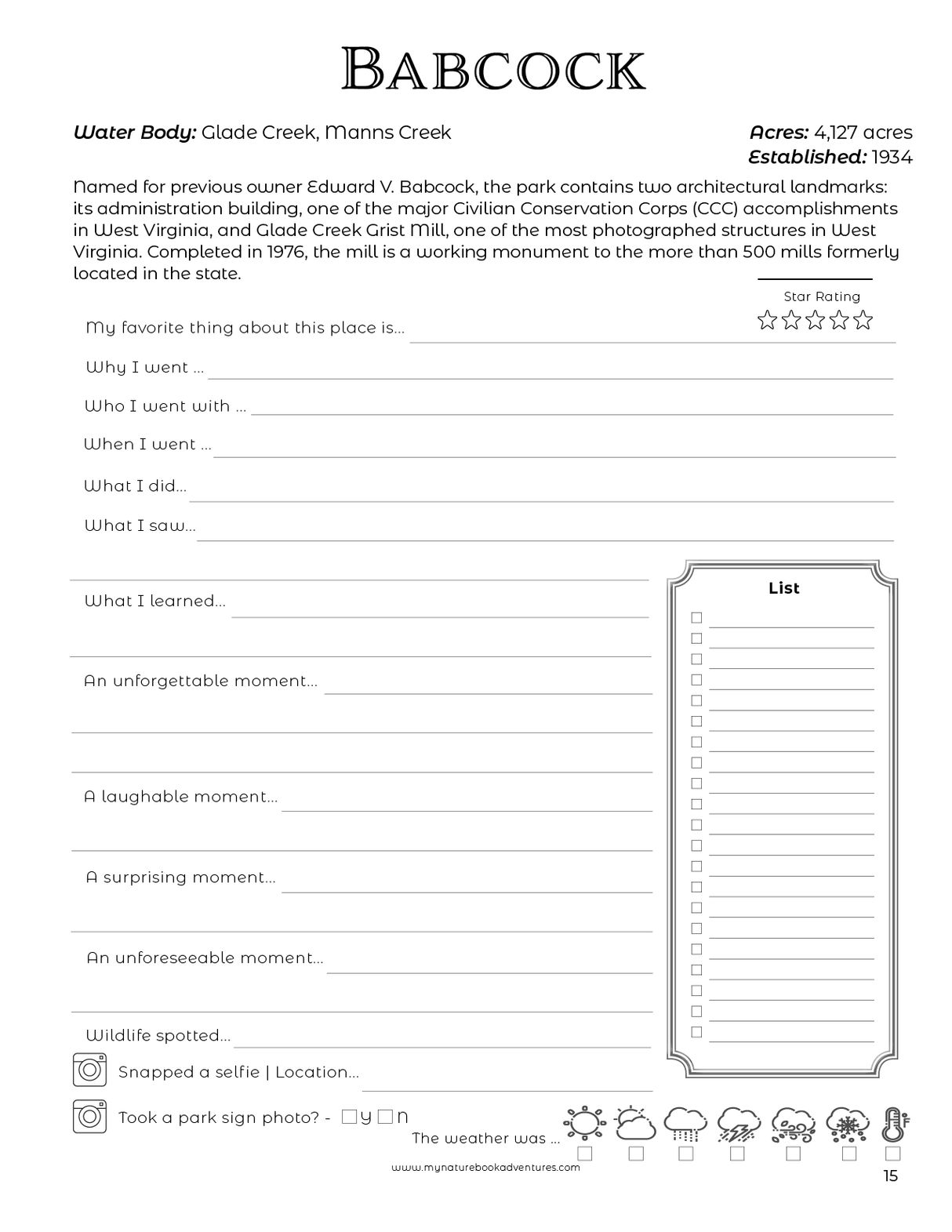 West Virginia State Parks - Adventure Planning Journal
