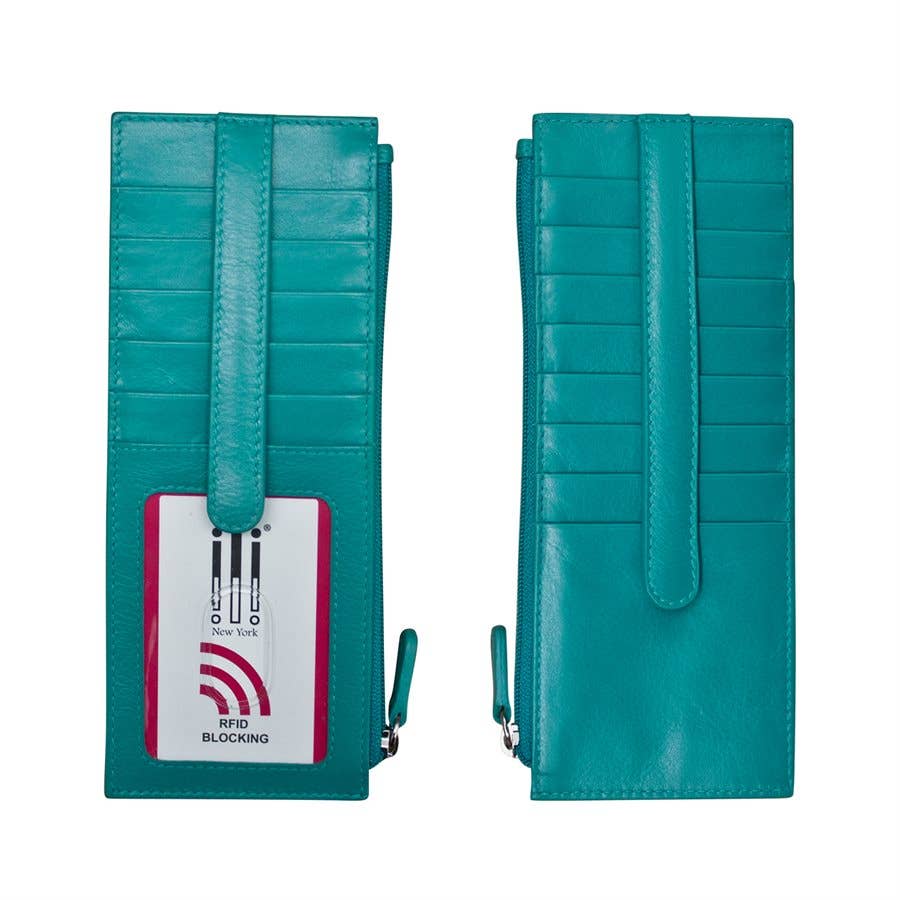 Double Sided Long Leather Credit Card Holder with Zip Pocket (7800) by ili New York