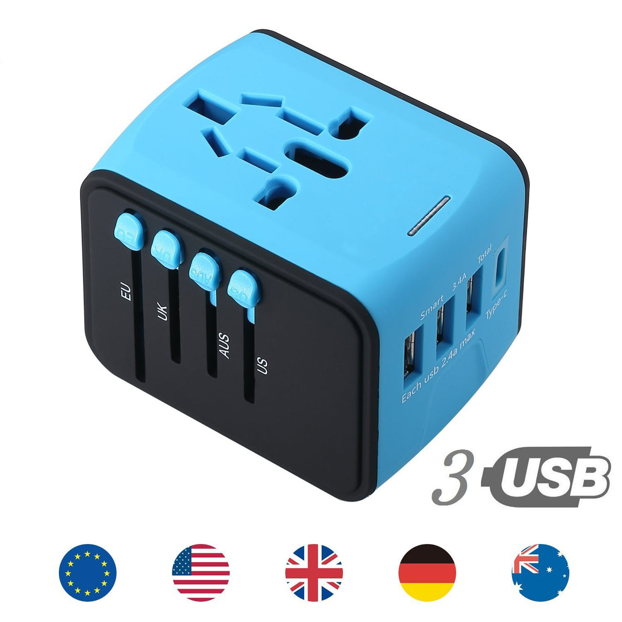 Universal Plug Adapter With 3 USB & 1 Type-C port