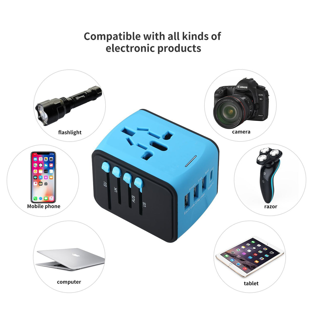 Universal Plug Adapter With 3 USB & 1 Type-C port