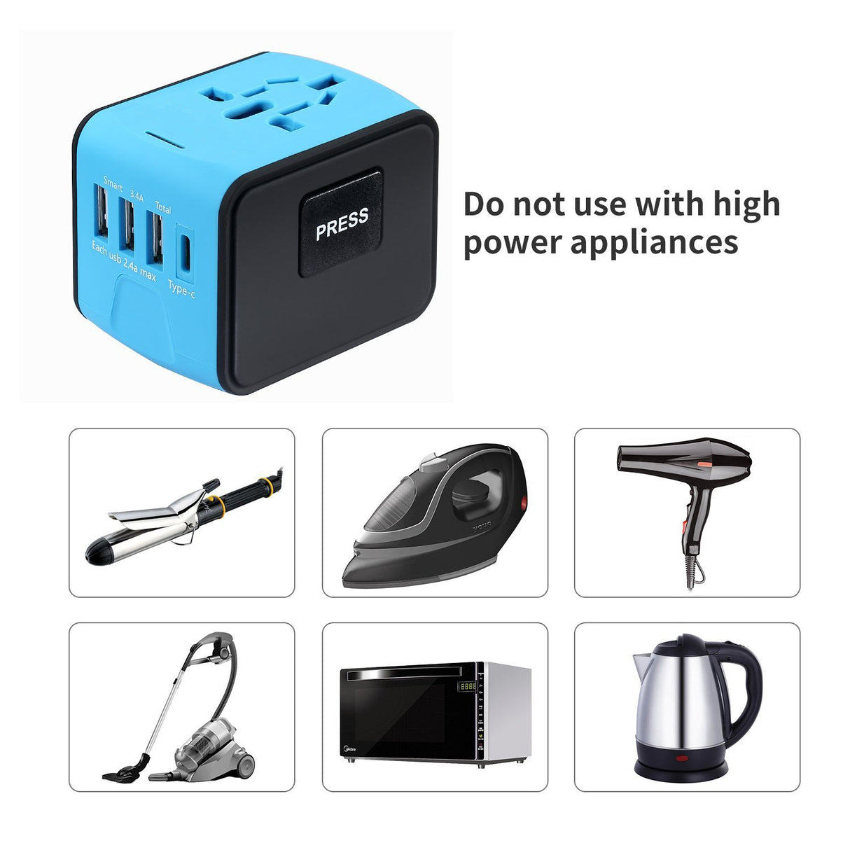 Universal Plug Adapter With 3 USB & 1 Type-C port