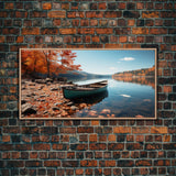 Pacific Northwest Photography Print, Beautiful Lake With Canoe In The Fall, Framed Canvas Print, Photography Decor, Fall Decor