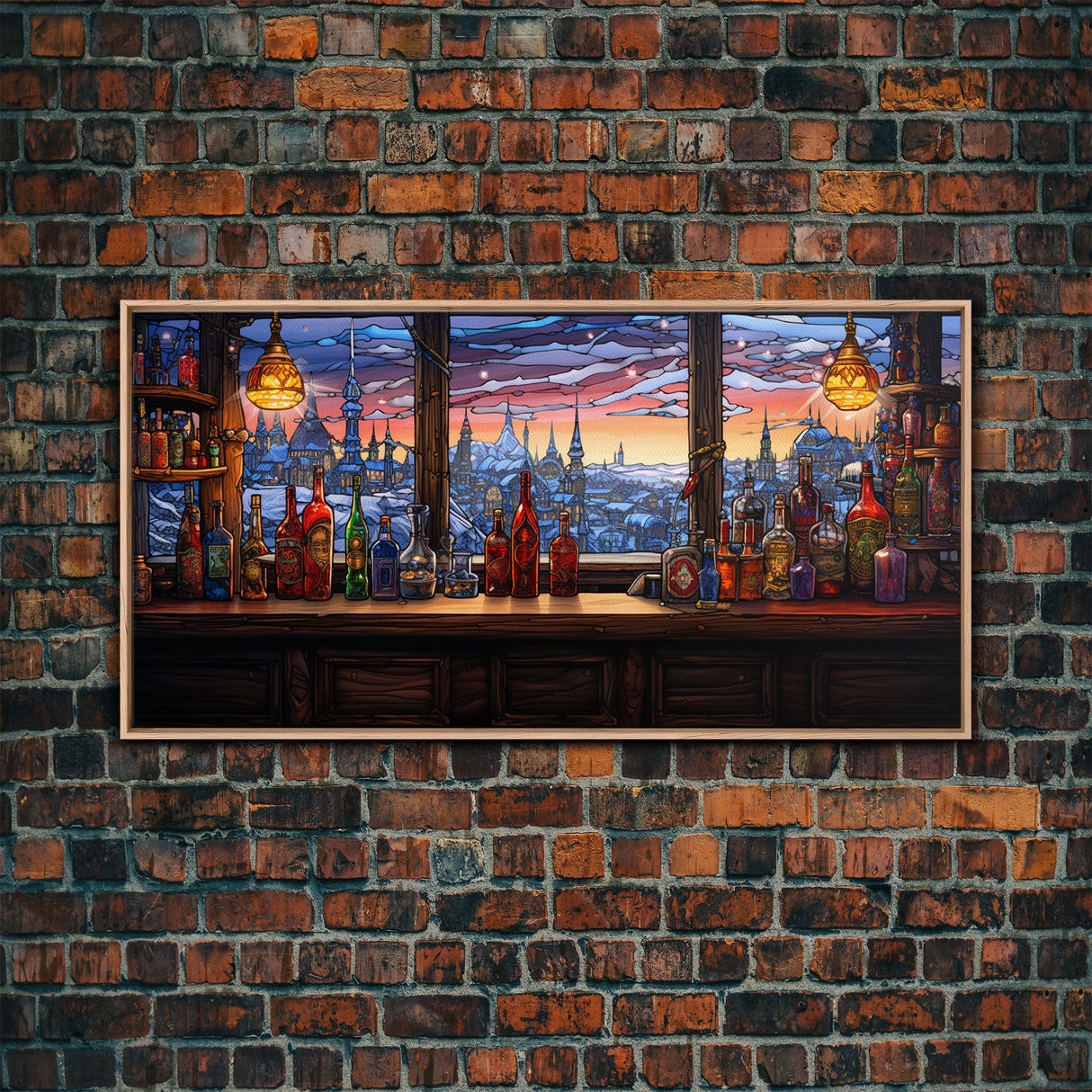Tavern Art, Window, Winter Wall Art, Bottles Print, Canvas Print, Wall Hanging, Landscape Art, Family Room Art, Business Gift, Travel Print