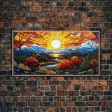 Stained Glass Wall Art, Abstract Wall Print, Sunset Art, Canvas Print, Wall Hanging, Panoramic Art, Bookshelf Decor, New Home Gift Ideas