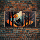 Forest fire seen through a kaleidoscope, framed canvas print, wall art