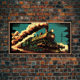 Pop Art Steam Train, Framed Canvas Print, Cool Wild West Decor, Western Art, Framed Colorful Pop Art