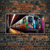 Urban Decay Wall Art - Graffiti Covered Subway Train - 1970s NYC Art - Framed Canvas Print - Original Art - Dystopian Urban Decay