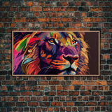 Pop Art Lion Framed Canvas Print Wall Art , Natural And Vivid Wall Decor , Modern Wall Art, Extra Large Wall Art, Lion Watercolor Painting
