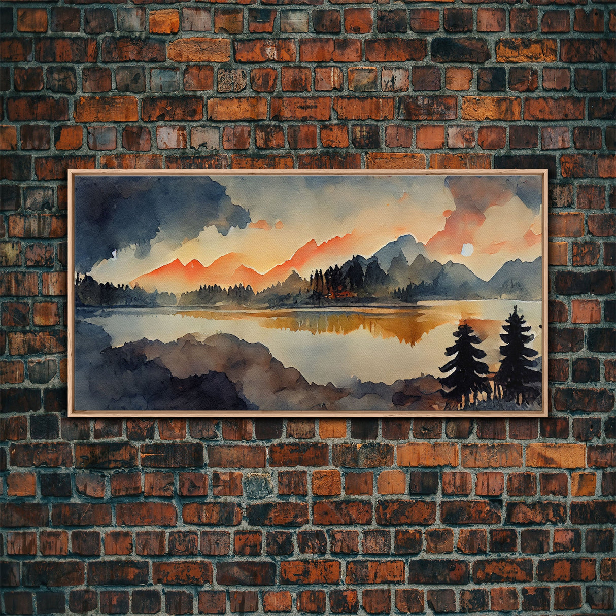 Watercolor painting of a forest fire, canvas print, landscape art