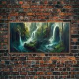 Waterfall wall art, canvas print, giclee, fantasy wall art, water color, nature wall decor, water landscape art, serenity art