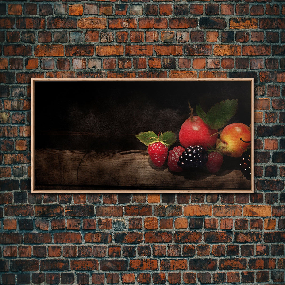 Fruits Wall Art, Food Art, Strawberries, Peach, Kitchen Wall Decor, Panoramic Wall Decor, Canvas Print, Wall Art, Framed Canvas Art
