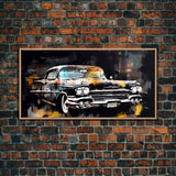 Vintage Car Wall Decor, Retro Car Wall Art, Garage Wall Art, Grunge Art, Panoramic Wall Decor, Canvas Print, Wall Art, Framed Canvas Art